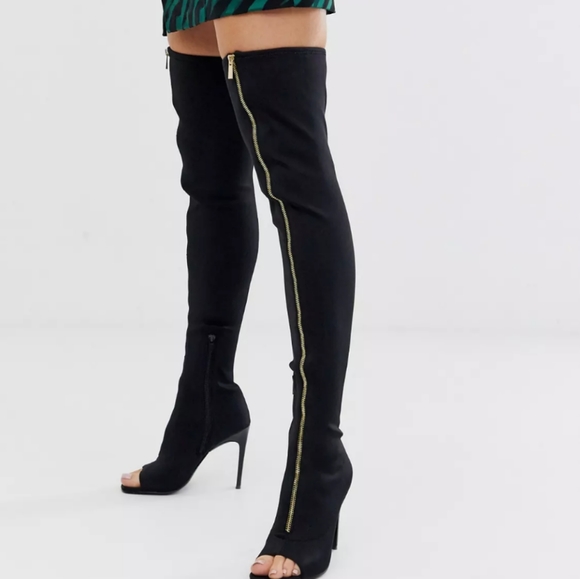 NEW ASOS DESIGN Kyoko thigh high boots in black 7 - Picture 1 of 12